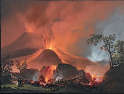 Camilio de VITO (Actif au début du XIXe siècle) Promeneurs regardant l'éruption du...