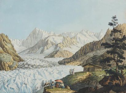 Carl Ludwig HACKERT (Prenzlau 1740 - Morges 1796) Vue de la Mer de glace et de l'Hôpital...