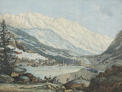 Carl Ludwig HACKERT (Prenzlau 1740 - Morges 1796) Vue de la vallée de Chamouny pris...