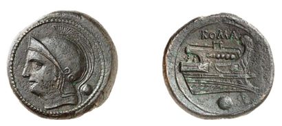 null RÉPUBLIQUE ROMAINE (217-215 av. J.C.). Once de bronze (système semi-libral)....