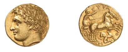 null SYRACUSE, règne d'Agathoclès (317-310 av. J.C.). Décadrachme d'or ou pièce de...