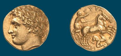null SYRACUSE, règne d'Agathoclès (317-310 av. J.C.). Décadrachme d'or ou pièce de...