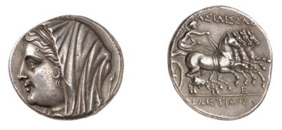 null HIERON II (275-216 av. J.C.) et son épouse PHILISTIS. Pièce d'argent de 16 Litrae....