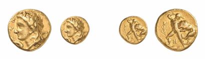 null TARENTE (vers 320-315 av. J.C.). 1/6è de statère d'or ou diobole. 1,42 g. Tête...