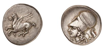null CORINTHE (350-300 av. J.C.). Statère d'argent. 8,55 g. Pégase volant à gauche....