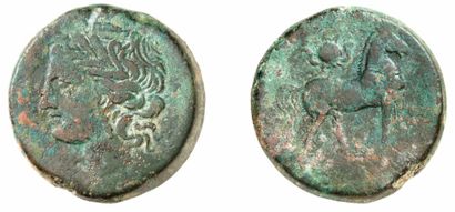 null CARTHAGE (vers 201-175 av. J.C.). Pièce de 15 shekels en bronze frappé dans...