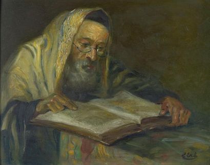 Erno ERB (Lviv 1878 - Lviv 1943) 
L'étude du Talmud
Huile sur panneau signée en bas...