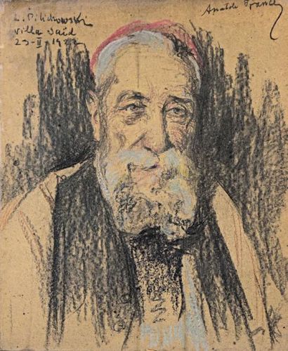 Léopold PILISCHOWSKI (Pila 1869- Londres 1933) 
Portrait d'Anatole France
Pastel...