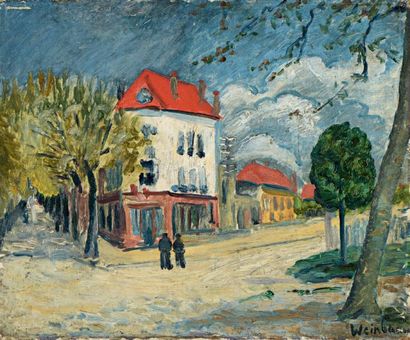 Abraham WEINBAUM (Kamieniec Podolski 1890 – Mort en déportation 1943) 
Rue de village
Huile...