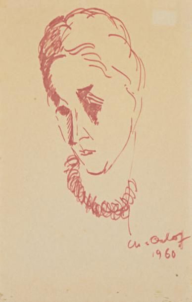 Chana ORLOFF (Starokonstantinov 1888- Tel Aviv 1968) 
Visage féminin
Feutre sur papier,...