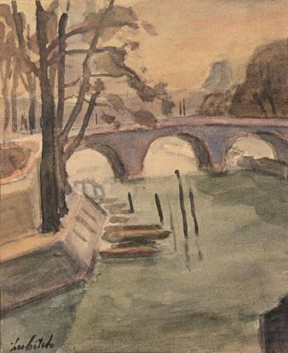 Ossip LUBITCH (1896-1990) 
Pont à Paris
Aquarelle, signée en bas à gauche.
30 x 24,5...