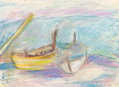 Bela Adalbert CZOBEL (Budapest 1883 - Budapest 1976) 
Barques sur la plage
Crayons...