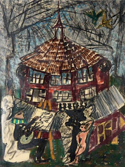 Jacques CHAPIRO (Daugavpils 1887 - Paris 1972) 
La Ruche, la Rotonde Gouache sur...