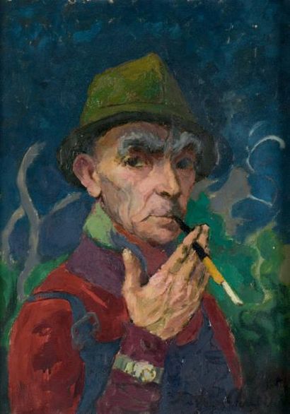 Jacques CHAPIRO (Daugavpils 1887 - Paris 1972) 
Autoportrait au fume-cigarette, 1930
Huile...