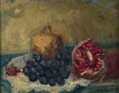 Max BAND (Naumestis 1900 - États-Unis 1974) 
Nature morte aux raisins et aux grenades...