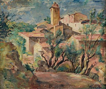 Roman KRAMSZTYK (Varsovie 1885 - Varsovie 1942) 
Village en Provence
Huile sur toile,...