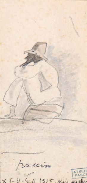 Jules PASCIN (Vidin 1885 - Paris 1930) 
Homme au chapeau, assis
Mine de plomb et...