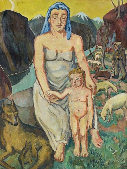 Marie MELA MUTER (Varsovie 1876 - Paris 1967) 
Mère et enfant
Huile sur panneau non...