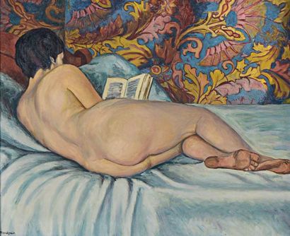 Simon MONDZAIN (Chelm 1890 - Paris 1979) 
Nu à la lecture
Huile sur toile signée...