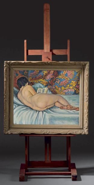 Simon MONDZAIN (Chelm 1890 - Paris 1979) 
Nu à la lecture
Huile sur toile signée...