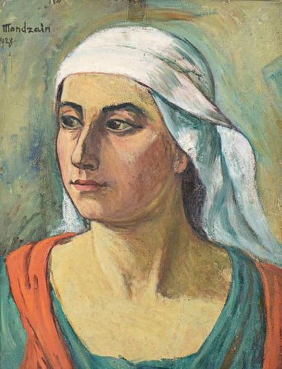 Simon MONDZAIN (Chelm 1890 - Paris 1979) 
Femme en buste
Huile sur panneau signée...