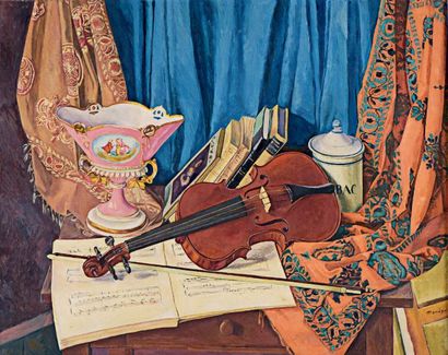 Simon MONDZAIN (Chelm 1890 - Paris 1979) 
Nature morte au violoncelle Huile sur toile,...