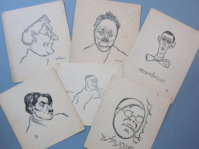 Cercle de BERLEWI Six portraits d'intellectuels gravés au linoléum, tirages d'époque...