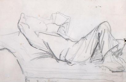 Henryk BERLEWI (Varsovie 1894 - Paris 1967) 
Jeune homme allongé
Fusain sur papier,...