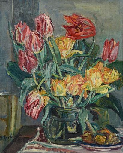 Henri EPSTEIN (Lodz 1892 - Mort en déportation 1944) 
Bouquet de tulipes, vers 1920
Huile...