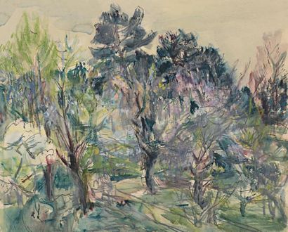 Henri EPSTEIN (Lodz 1892 - Mort en déportation 1944) 
Paysage aux arbres
Plume, fusain...