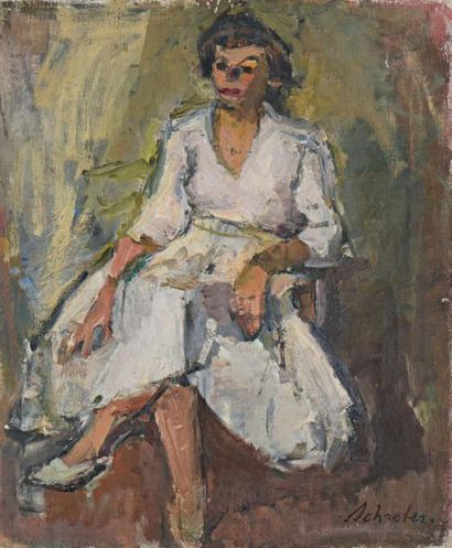 Zygmunt SCHRETER (Lodz 1896 - Paris 1977) 
Femme assise à la robe blanche
Huile sur...