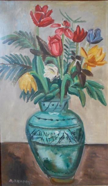 null André FAVORY (1888-1937)

"Bouquet au vase vert"

Huile sur toile signée en...