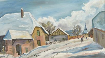 null Lot de tableaux : 

EWALD (XX°)

Village sous la neige

Huile sur toile, signée...