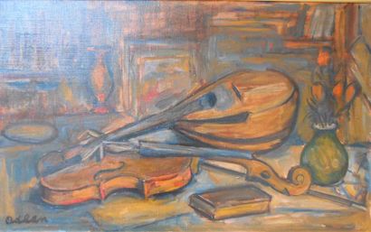 null Michel ADLEN (1898-1980) 		

"Nature morte au violon et à la mandoline", 

huile...