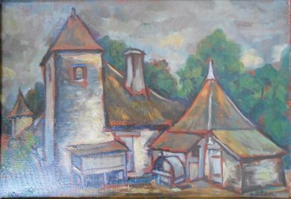 null Michel ADLEN (1898-1980) 

"Ferme fortifiée", 

huile sur toile signée en bas...