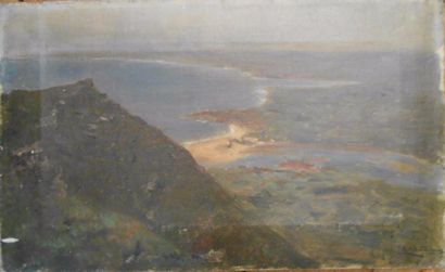 null Ecole XX° siècle :

- "Vue d'une baie", huile sur toile signée en bas à droite,...