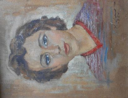 null Ecole moderne, vers 1930

"Femme et fillette à la plage",

Fusain et aquarelle,...