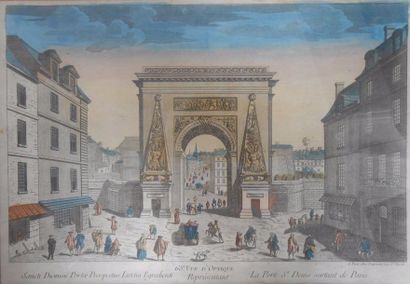 null Vues d'optique XVIII° siècle : Lot de cinq vues d'optique aquarellées du château...