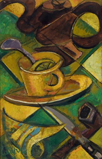Louis LATAPIE (1891-1972) 
Nature morte à la tasse de thé
Lavis d'encre et huile...
