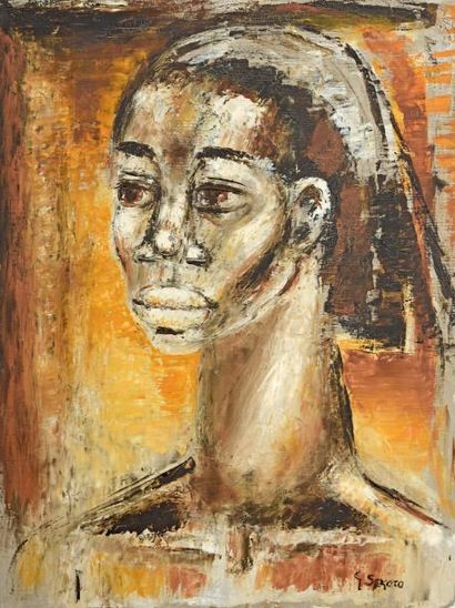Gérard SEKOTO (1913-1993) 
Femmes aux cheveux mi-longs
Huile sur toile, signée en...