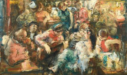 Georges BOUISSET (1903-1965) 
Les peintres de la galerie de Cardonne
Huile sur toile...
