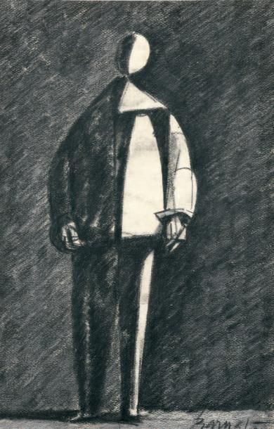 Duilio BARNABÉ (1914-1961) 
Homme en pied
Fusain sur papier, signé en bas à droite.
47,5...