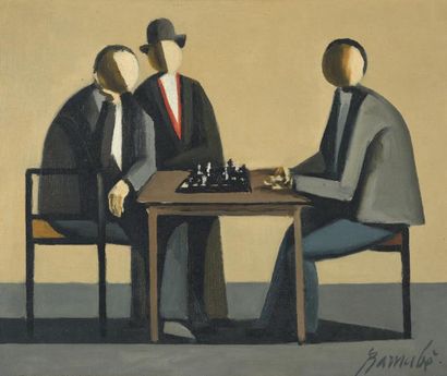 Duilio BARNABÉ (1914-1961) 
Joueurs d'échecs
Huile sur toile, signée en bas à droite.
38,5...