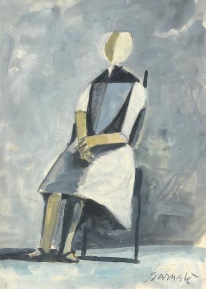 Duilio BARNABÉ (1914-1961) 
Femme assise sur une chaise
Fusain et aquarelle, signé...
