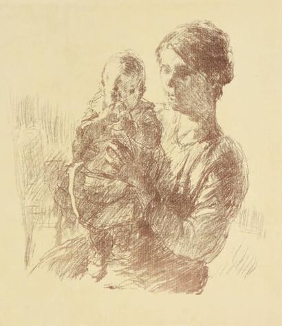 Giuseppe GRAZIOSI (1879-1942) 
Nurse avec le bébé Rosetta
Lithographie, épreuve d'essai...