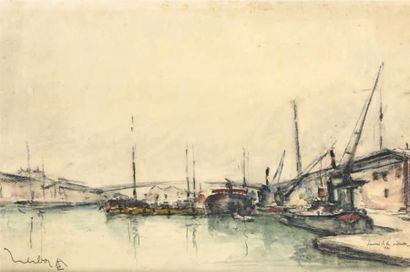 Fernand HERBO (1905-1995) 
Bassin de la Villette
Aquarelle, signée en bas à gauche...