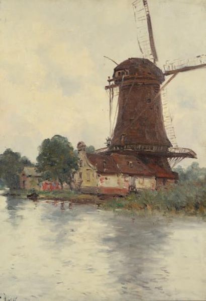 Marie Joseph Léon IWILL (1850-1923) 
Paysage au moulin
Huile sur toile, signée en...