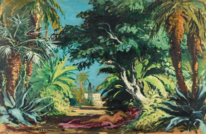Josué GABORIAUD (1883-1955) 
Odalisque dans un jardin d'Alger
Huile sur papier marouflé...