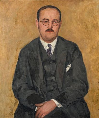 Michel YAKOVLEV (1880-1942) 
Portrait d'homme aux lunettes
Huile sur toile, signée...
