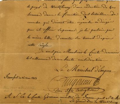 MARÉCHAUX ET GÉNÉRAUX 
Intéressant ensemble de 14 documents signés par: Augereau...
